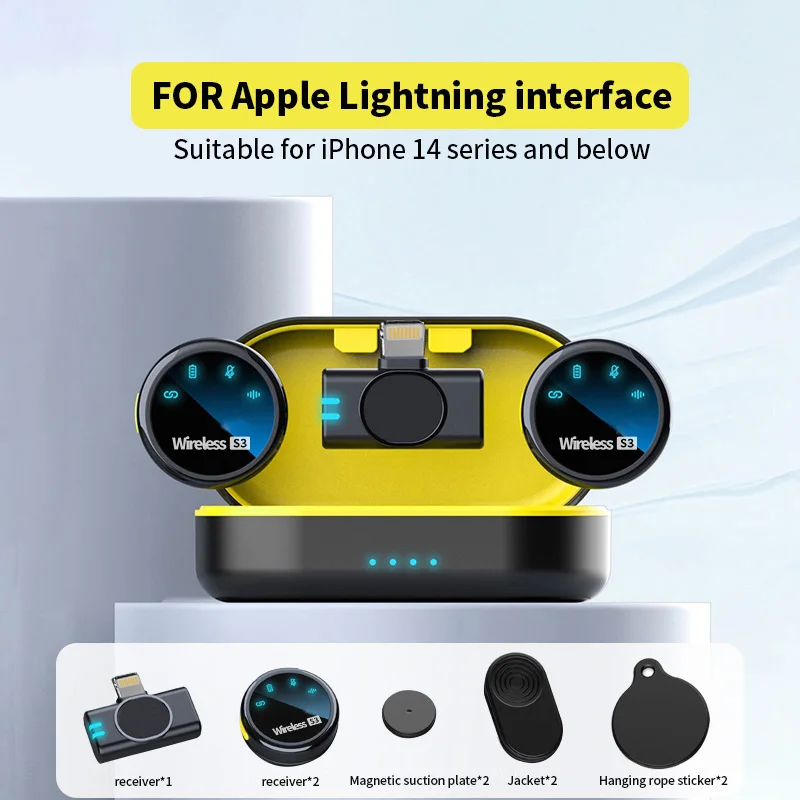 Microfono wireless S3 con custodia di ricarica Microfono lavaliere magnetico portatile per microfono di registrazione video con ricevitore per smartphone: Viola