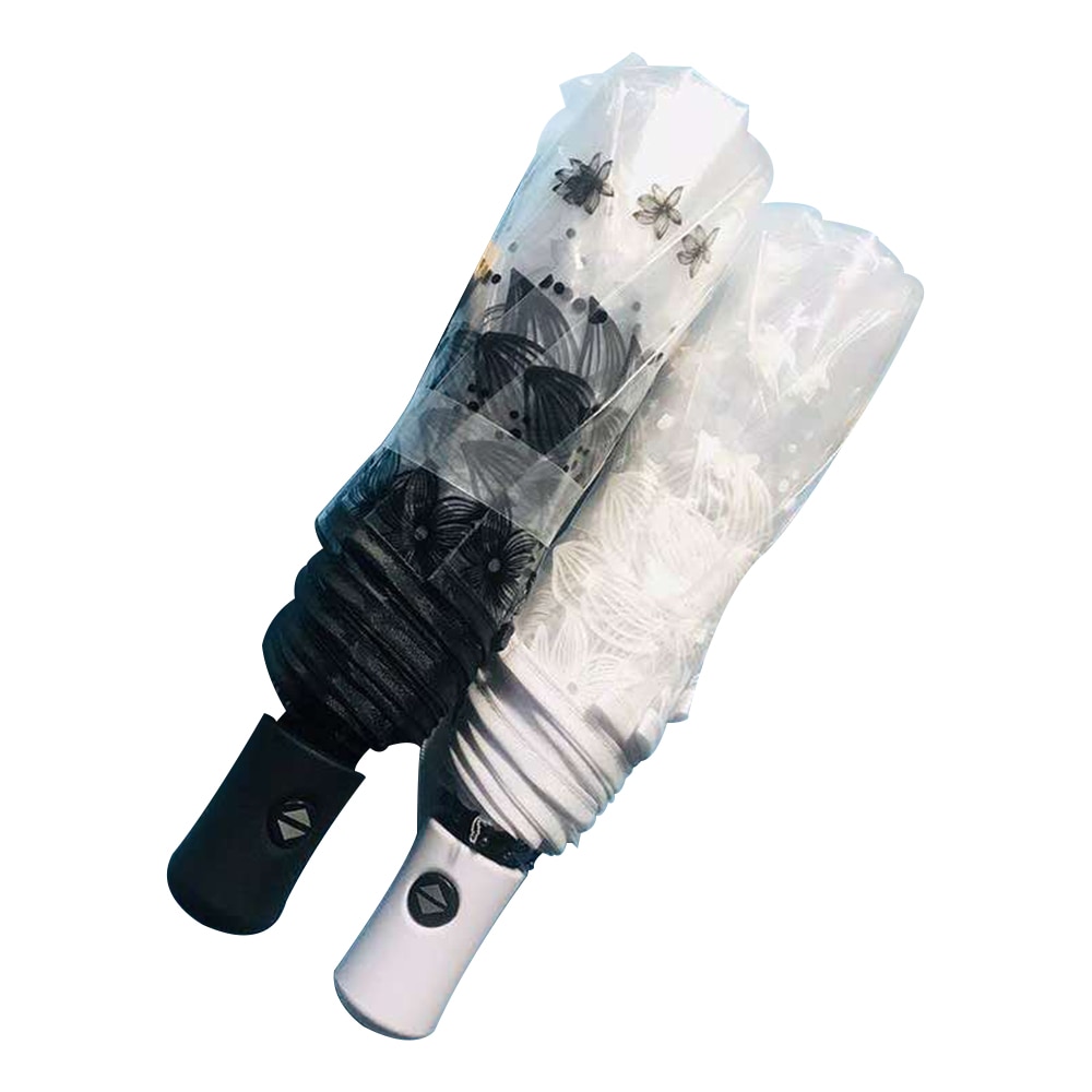 Transparante Paraplu Met Een Foto Bloemen 3-Stage 8 Ribben Zwart Wit Handmatige Of Automatische Vrouwen Paraplu Van regen Voor Meisjes