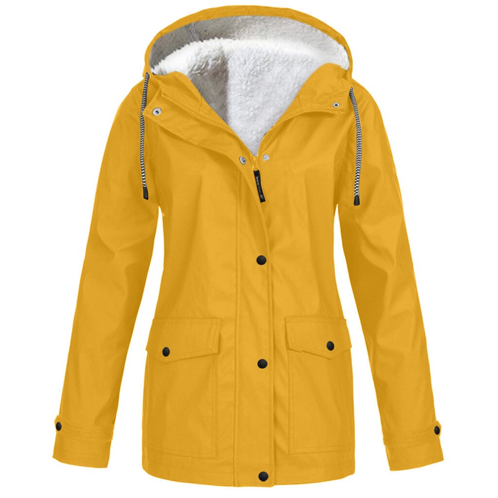 Vrouwen Pluche Jassen Winterjas Jas Vrouwen Outdoor Solid Jacket Plus Size Waterdichte Hooded Regenjas Windjack Lichtgewicht: Yellow / XL