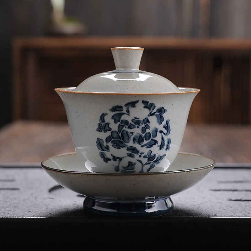 Retro Chinese Tea Cups Ceramic Gaiwan Tea Cup and Tea Lid Set Handmade Kung Fu Sancai Tea Bowl Drinkware: B