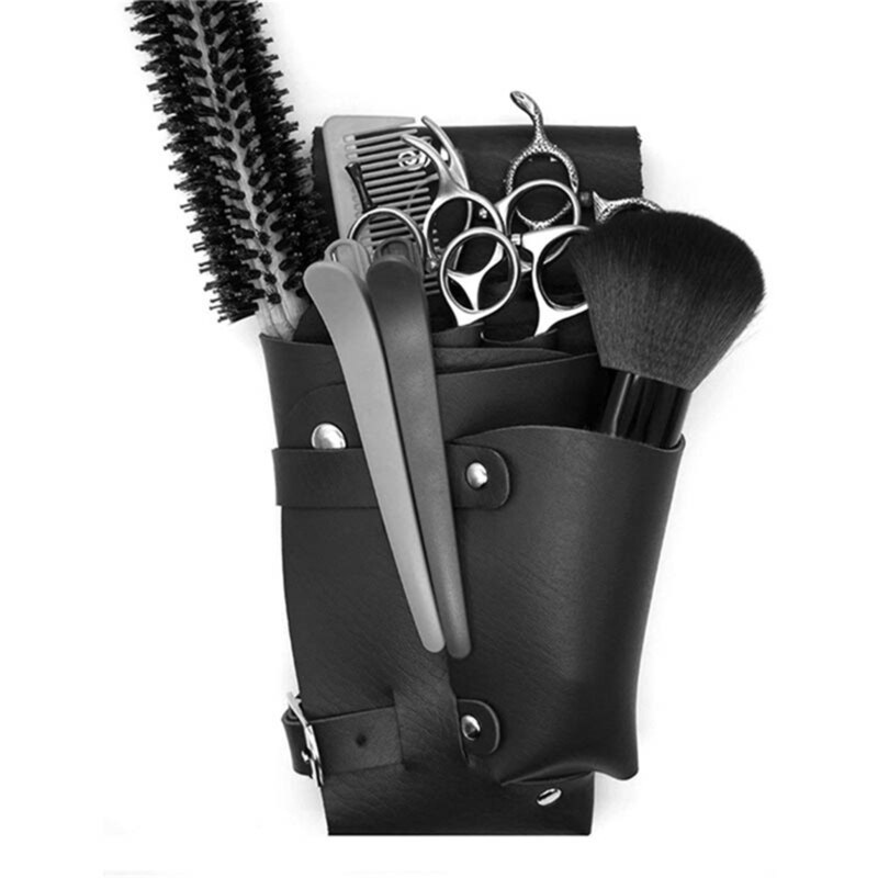 PU Holster Pouch With Waist Shoulder Belt Black Hairdressing Barber Scissor Holder Leather Rivet Clips Bag