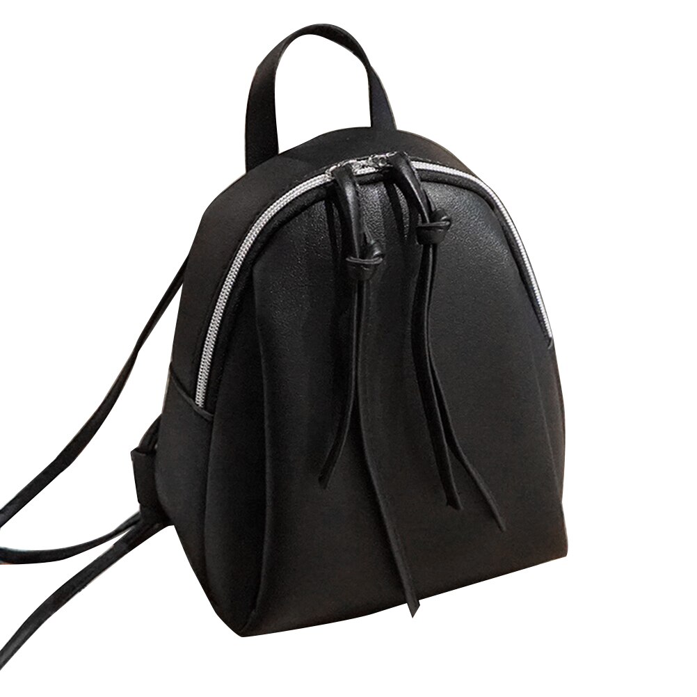 Mini PU Leather Backpack Women's Small Shoulder Bag with Tassel Zipper female leather School bagpack bag for teenage grils: Black
