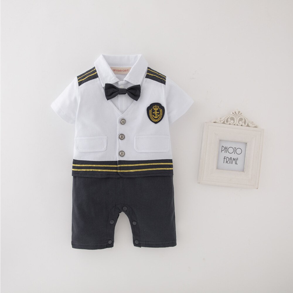 Vauva poika kapteeni lentäjä meren haalari pikkulasten taapero lyhythihainen merimies laivaston kesävaatteet puku onesie vähittäiskauppa halloween: Beige / 90