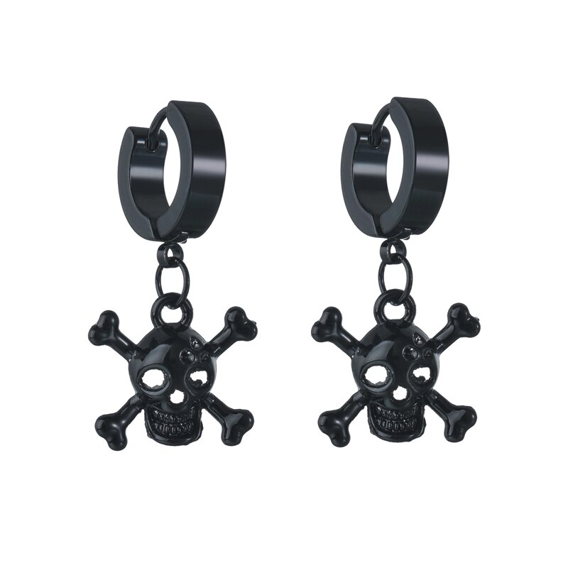 Black Punk Stainless Steel Women Men Hoop Earrings Small Trendy Round Cross Pendants Jewelry Accessories Earrings: Style 40