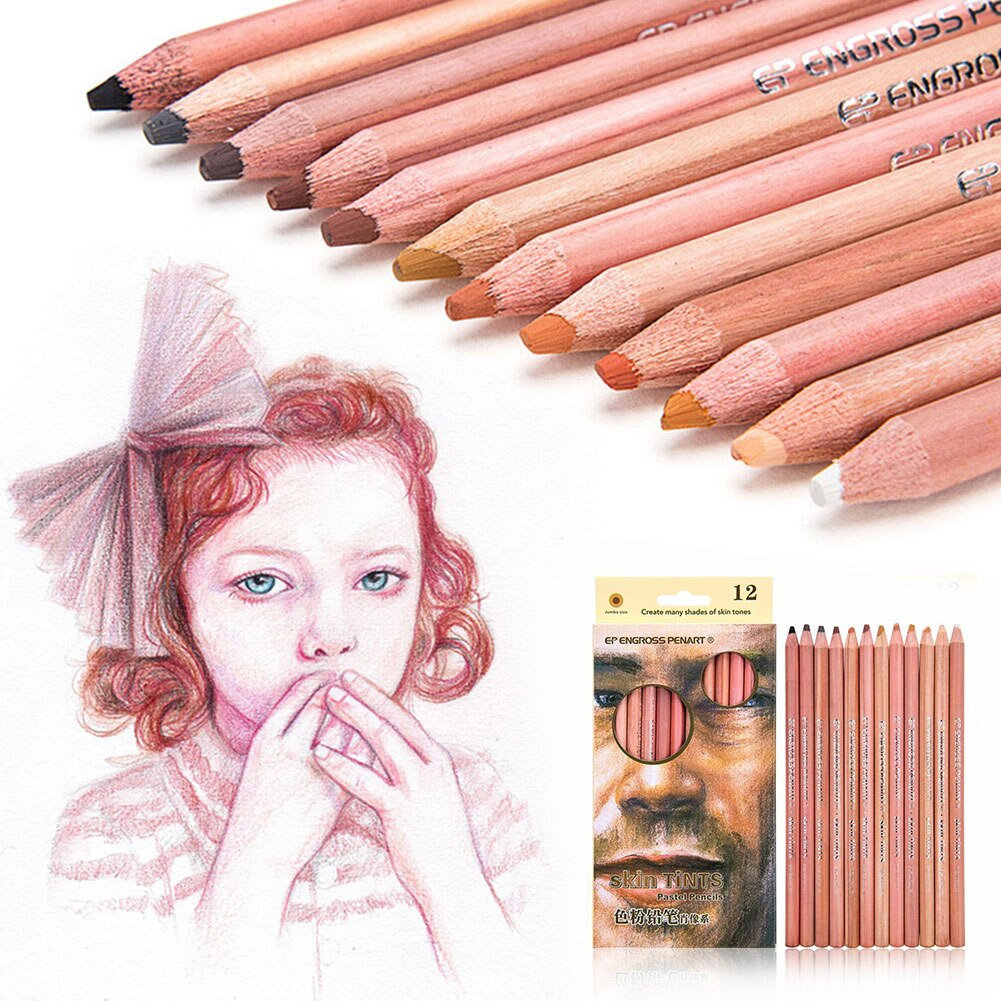 Lápices Pastel suaves de madera, 12 piezas, tinte de piel, lápices de retrato de colores Pastel para Charactersketch, papelería de dibujo pintada a mano