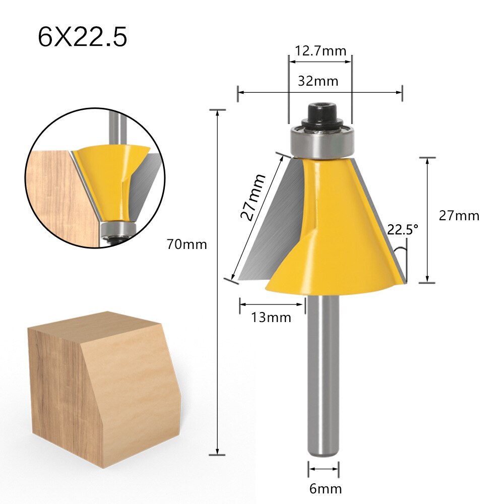 8Mm 6Mm 1/4 Inch 12Mm 1/2 Inch Schacht Chamfer Frees 15 Graden Bevel Rand Frees voor Hout Woodorking Machine Tools: NO5 6x22.5