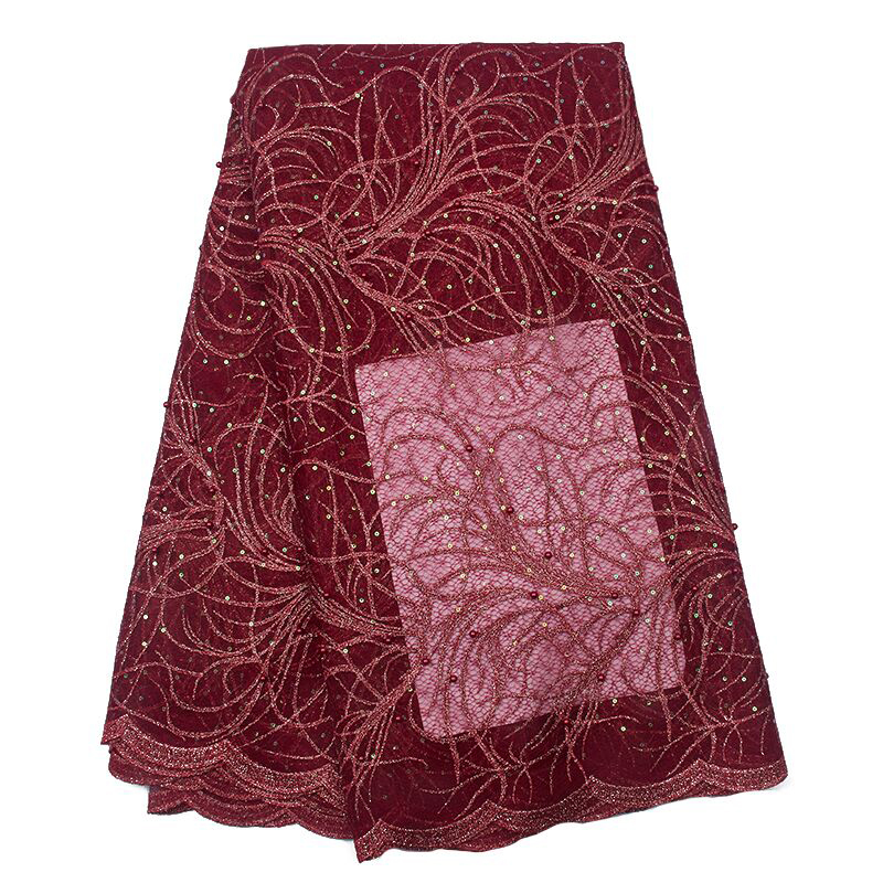 African Lace Fabric French Tulle Lace Fabric Handmade Beaded Stone Nigerian Wedding Fabric 5 Yards: Slate Blue