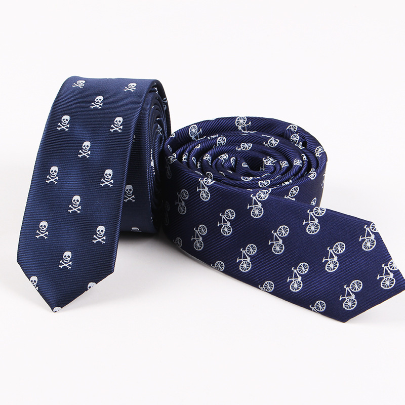 Corbata de Halloween de 6CM para hombre, corbatas estrechas de poliéster con calavera para bicicleta, corbatas azules marino informales, traje de , accesorios de Cuello de camisa