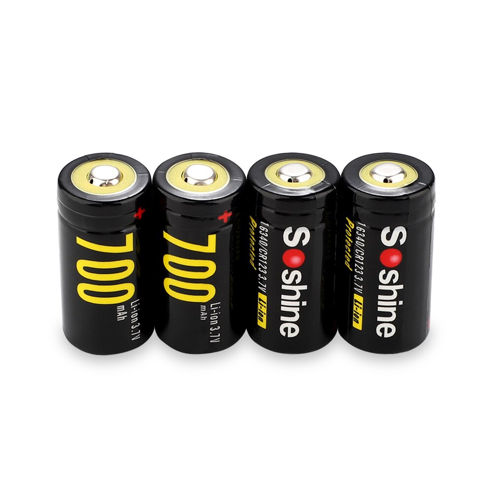 Soshine 700 mah 3.7v li-ion rcr 123 geschützte 16340 wiederaufladbare akkus mit batteriefach