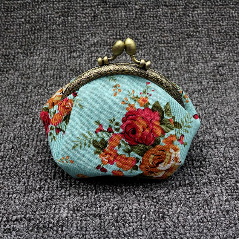 Plånbok, dam vintage blomma mini myntväska plånbok clutchväska (blå)