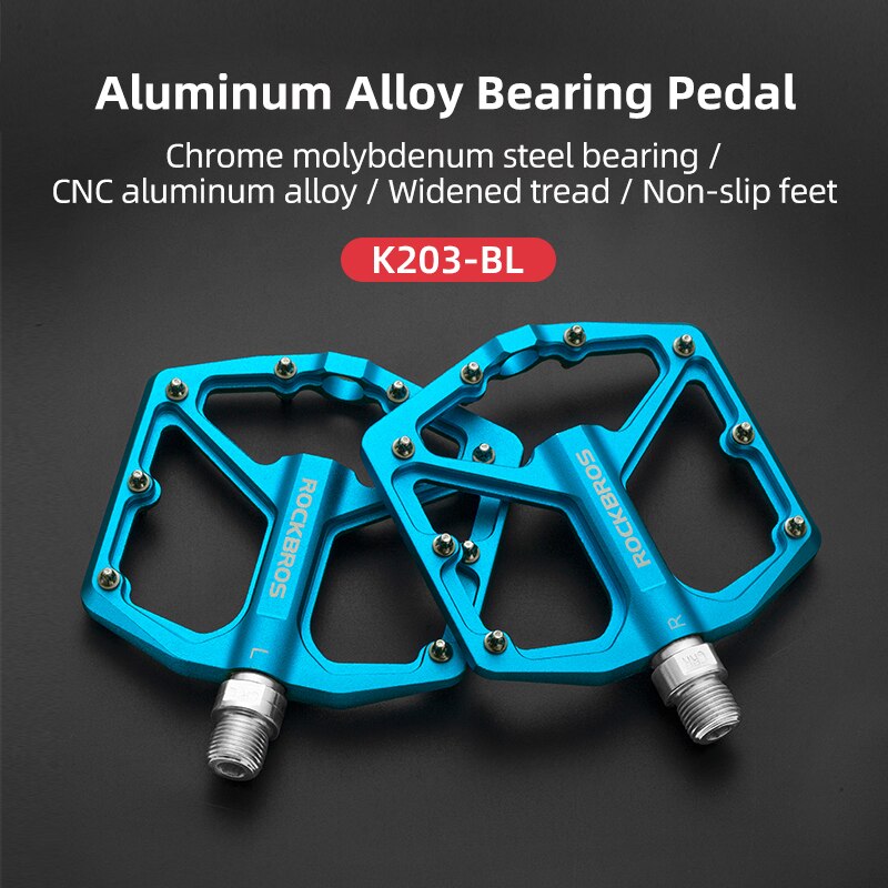 ROCKBROS Bike Pedals MTB Aluminum CNC Alloy Sealed DU Bearing MTB Pedals Non-slip Spikes Wearable Pedals Bike Accessories: K203-BL