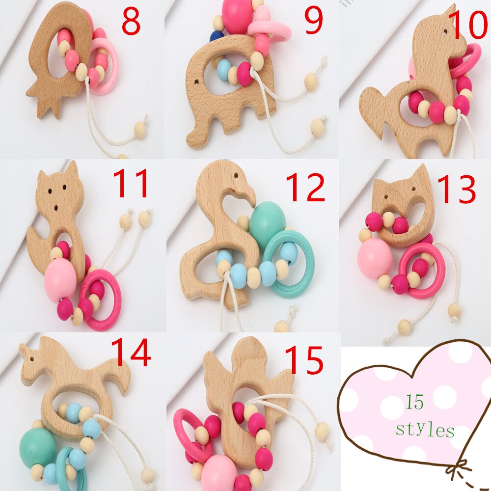 1Pc Hout Armband Dier Vormige Baby Organische Houten Siliconen Kralen Baby Molaire Speelgoed Voor Kids