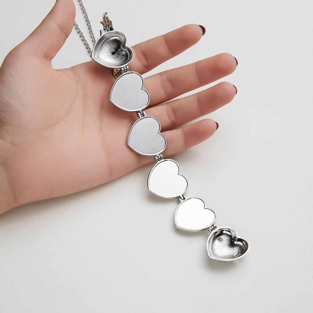 Angle Wings Photo Box Necklace Heart Shaped Foldable Can Hold 4 Photos Photo Frame Multi Layer Necklace DIY Openable Jewelry: sivler heart