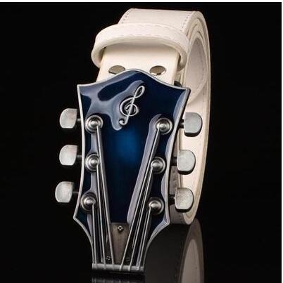 Men belt metal buckle belts Retro guitar Street Dance accessories Performance apparel hip hop waistband novel belt: C