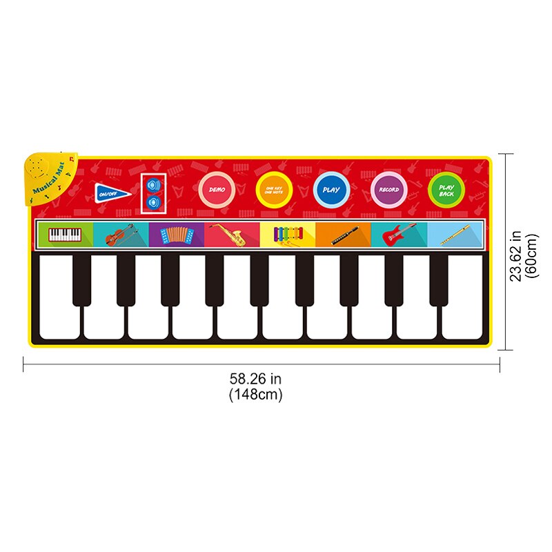 7 stili tappetino musicale per bambini di grandi dimensioni giocattoli per pianoforte giocattolo per bambini musica da gioco tappetino per bambini educazione precoce apprendimento regali per bambini: G 148x60cm