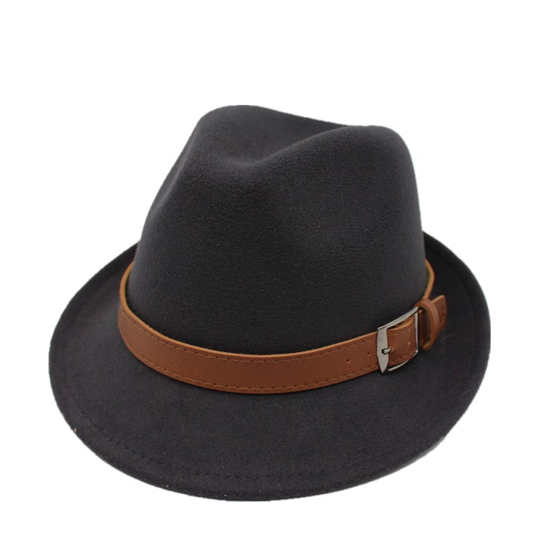 Ozyc bred skygge mænd fedora hatte jazz kasketter flad top hat gorras casquette uld kort stil hat chapeu: Mørkegrå