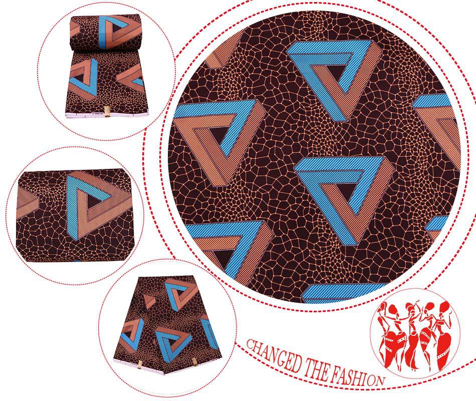 Pure Polyester African Ankara Wax Fabric Geometric Patterns Double Printed Ankara African Wax Fabric 6 Yards