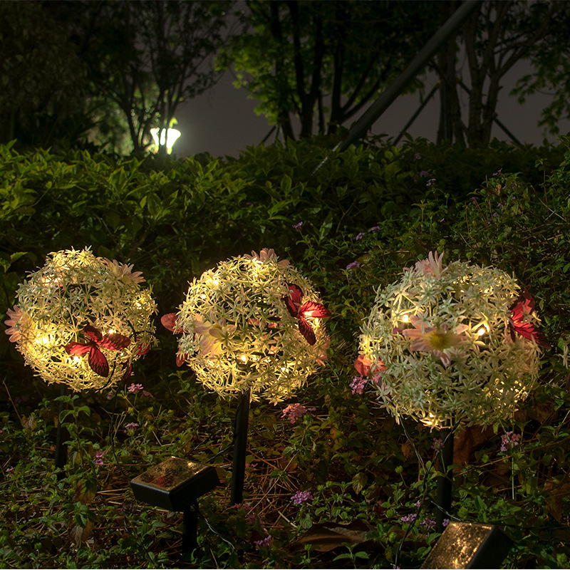 Solar Flower Ball Light Outdoor Lawn Butterfly Ball LED Light Two lights with Solar Panel Courtyard Decoration Light IP65