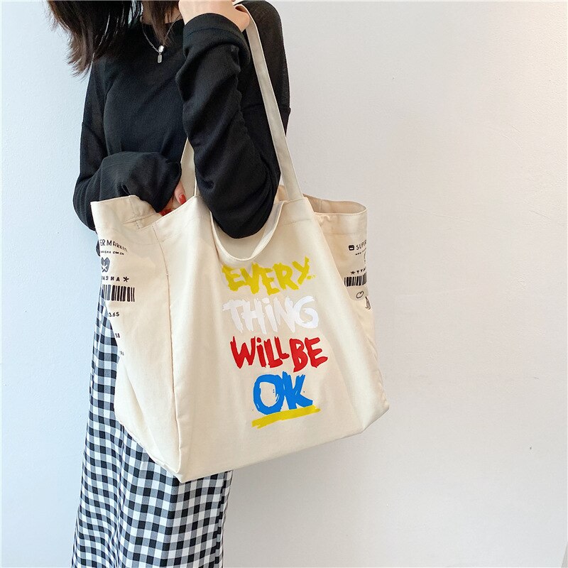 Sac de courses en toile Extra Large pour femmes, fourre-tout d'épicerie en tissu de coton , sacs à bandoulière pour jeunes filles