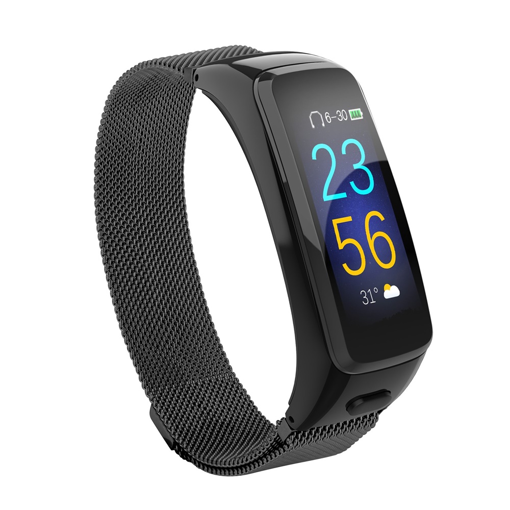Bracelet connecté Bluetooth BY51, 2 en 1, capteur d'activité physique avec suivi du rythme cardiaque/tension artérielle, 696: Black steel