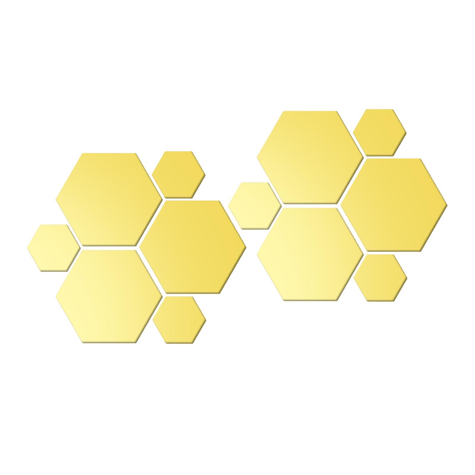 12-Pack Hexagonal Mirror Wall Stickers DIY Mirror Tiles Self Adhesive Wall Panels Removable Wall Decals for Decor TV Wall: Gold