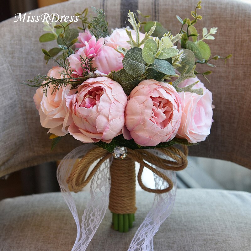 Missrdress buquê de casamento champanhe rendas buquês de noiva flores artificiais estilo rústico flores de casamento para casamento accessorie