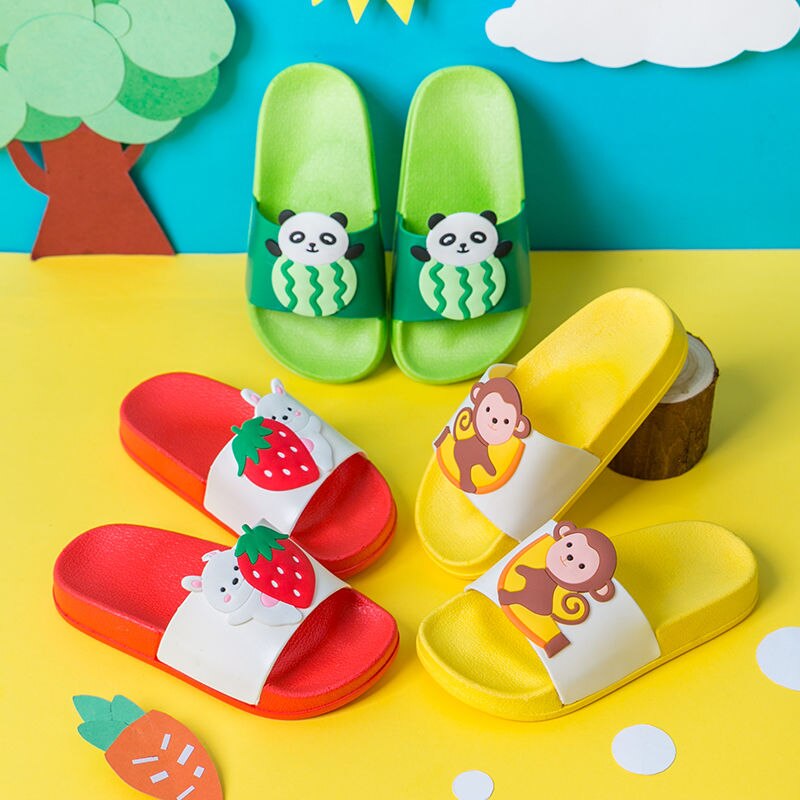 Summer Cute Watermelon Panda Children Slippers Cartoon Fruit Non-Slip Light Kids Shoes Home Indoor Slippers Boys Bathroom Shoes