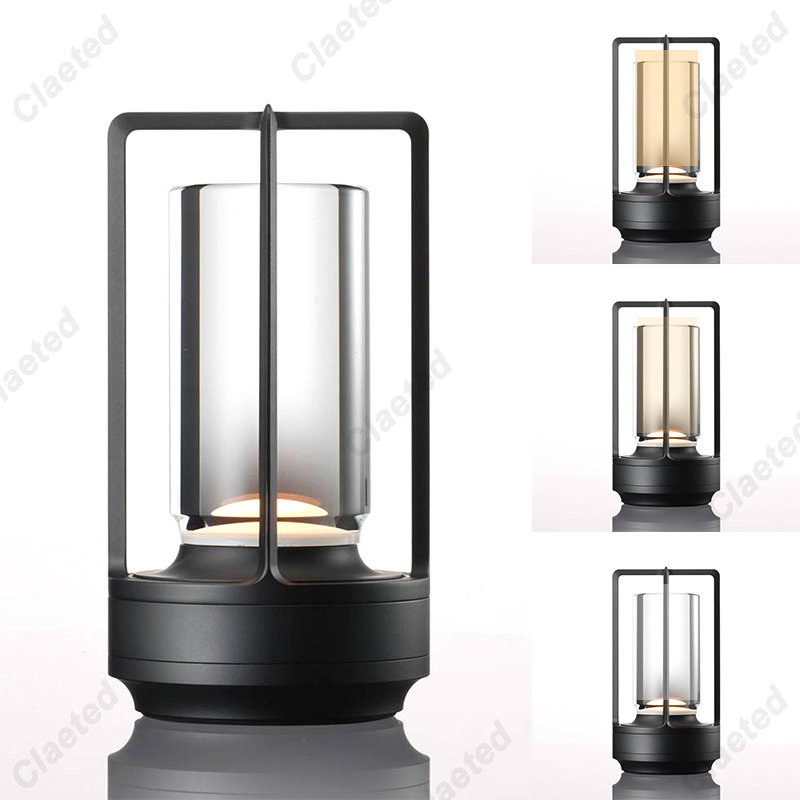 LED draadloze tafellamp industriële stijl metalen bureaulampen buiten kamperen sfeer licht restaurant creatieve nachtverlichting: Black