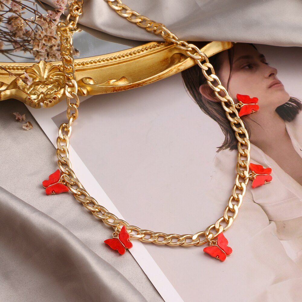 FNIO Butterfly Neck Pendants Women&#39;s Choker Gold Color Necklace On The Neck Chain Chocker Punk Jewelry Kpop Collar For Girl