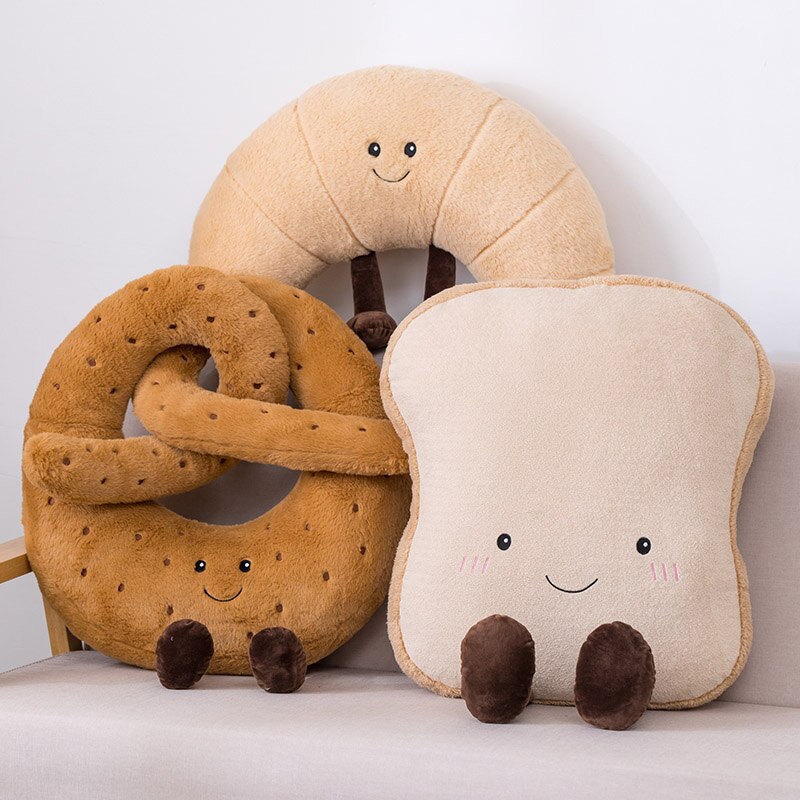 Juguete de peluche gigante para niños, muñeco suave de felpa, pan tostado, Pretzel, Croissant, Baguette, relleno de comida rápida, de cumpleaños