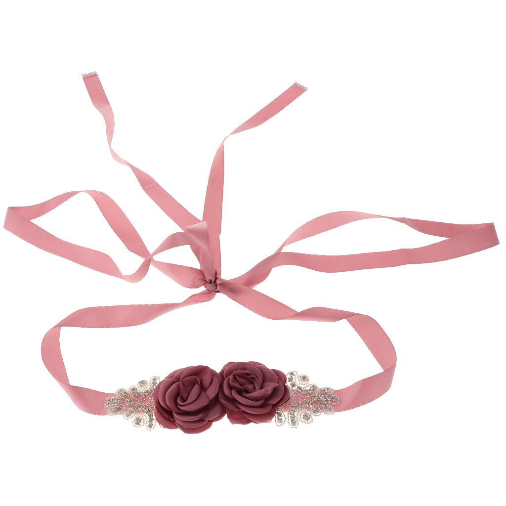 Crystal Applique Flower Wedding Bridal Belt Sash Evening Dress Costume: Light Pink