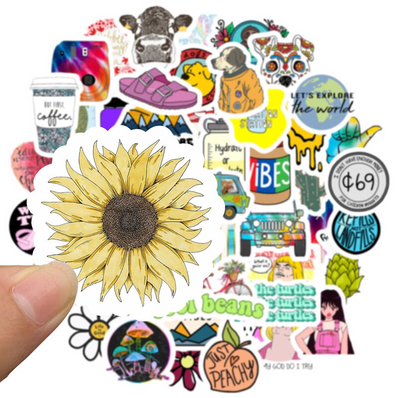 50pcs Cartoon Stickers Cute Kids Child Stickers Waterproof Animal Stickers Biker Motor DIY Stickers Pack Decal Laptop Sticker