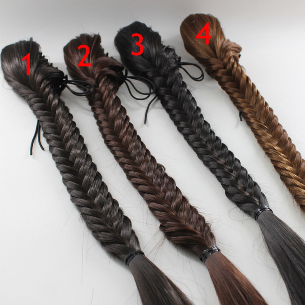 XUANGUANG Braided Plait Fishtail Fishbone Drawstring Synthetic Ponytail For White Female Hairpiece Black, Brown