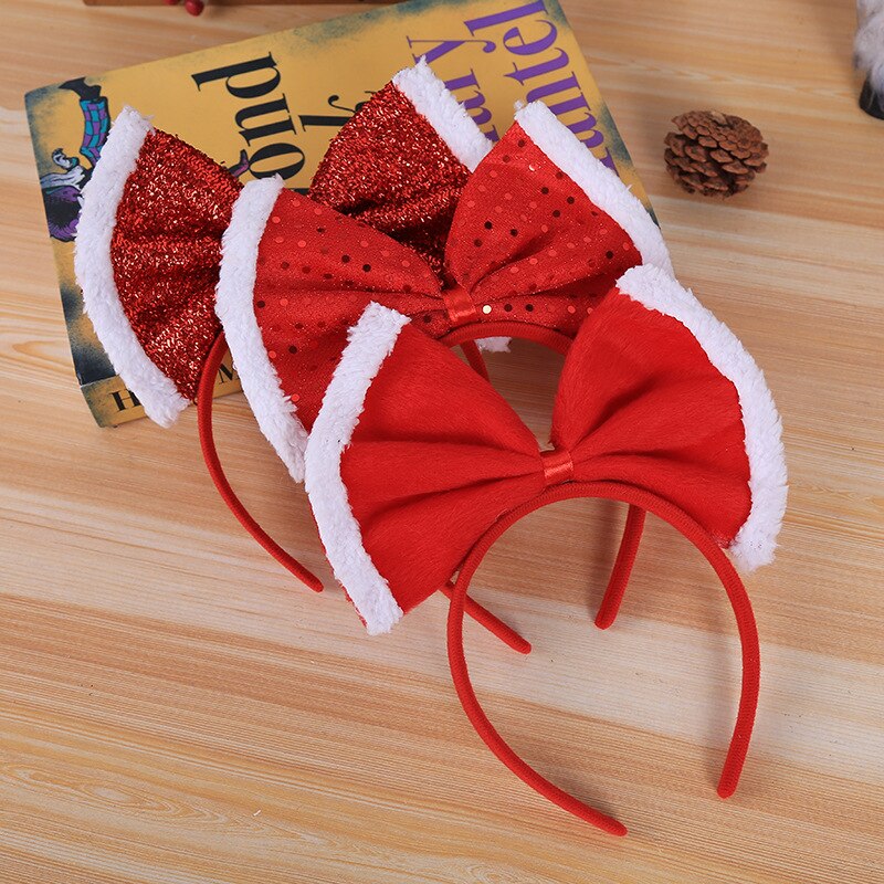 Christmas Big Bowknot Headband Hat Fancy Dress Hat Reindeer Antlers Santa Xmas Kids Adult Headwear Caps Party