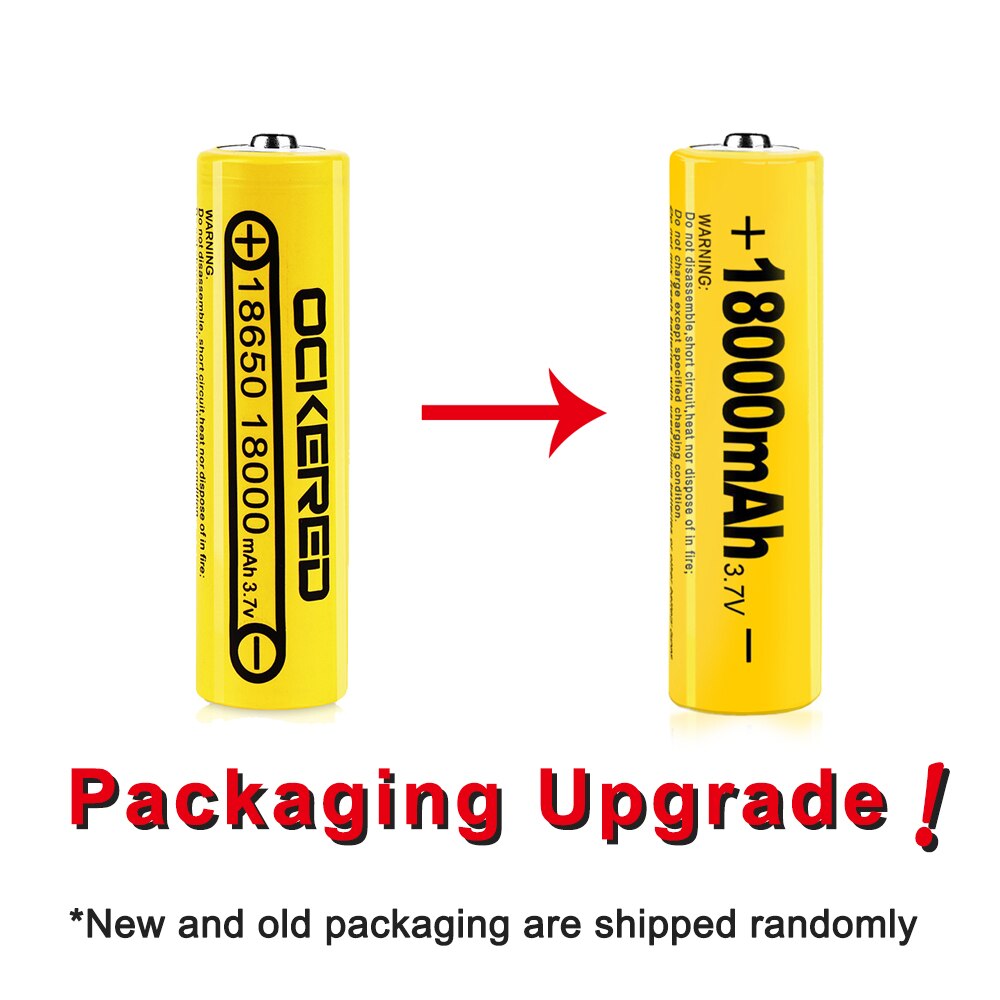 Ockered 18650 Battery 3.7V 18000mAh Lithium Rechargeable Battery For Flashlight PCB Battery with Free 18650 USB Battery Charger