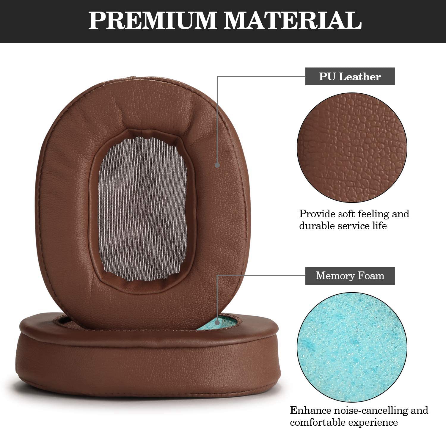 Ear Cushions Memory Foam Earpads Cover Replacement Ear Pads for ATH M50X Fits Audio Technica M40X M30X M20 Brown