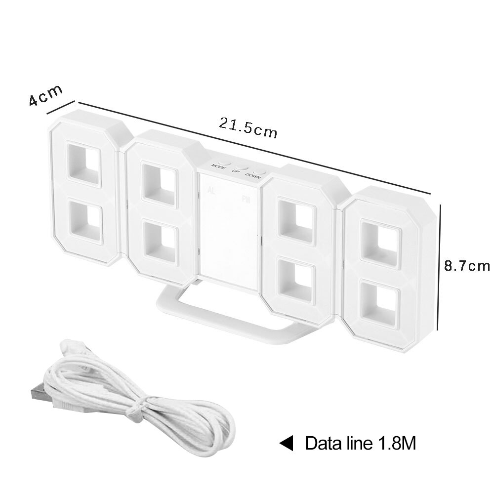 8 Shaped 3D Digital Table Clock Wall Clock LED Nightlight Date Time Display Alarm USB Snooze Home Decoration Livingroom