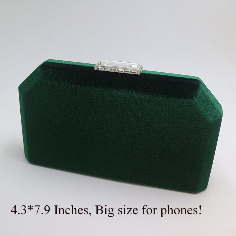 Dark Green Velvet Hard Case Box Clutch Evening Bags and Clutch Purses Handbags with Shoulder Chain for Ball Party Prom