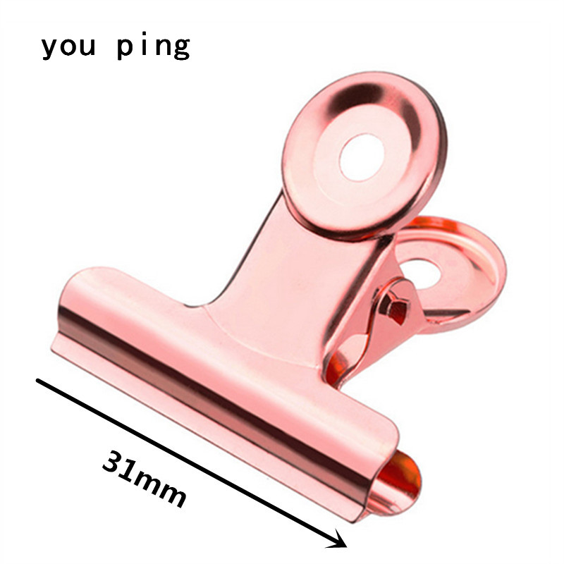 50mm 38mm 31mm 22mm Multicolor Round Metal Clamp Paper Clips Student School Office Supplies: Rose gold -31mm
