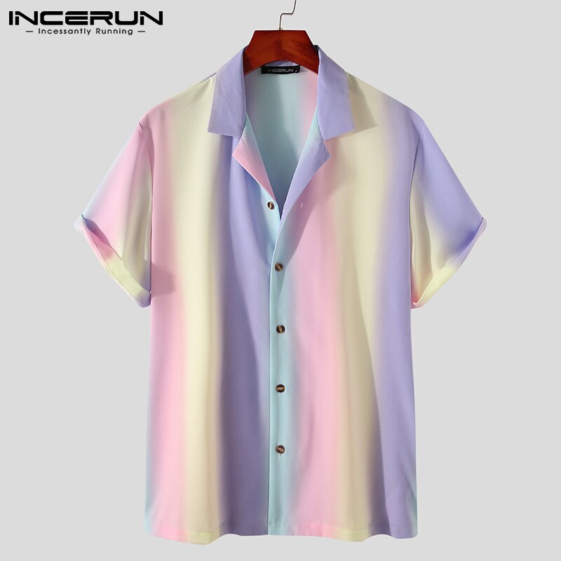 INCERUN-camisa informal para hombre, camisa con estampado de ocio, manga corta, cuello vuelto, 5XL