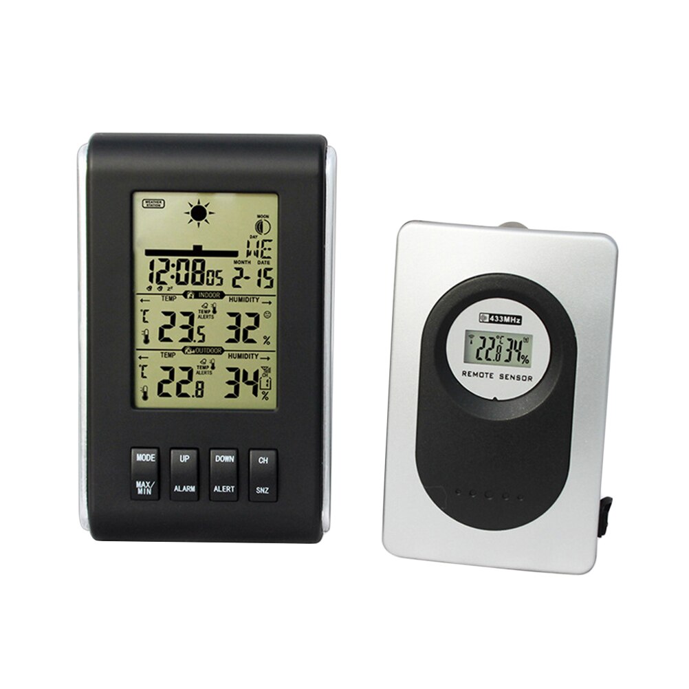 2 stuks Elektronische Thermometer Wekker multifunctionele Digitale Binnen en Buiten Thermometer Vochtigheid Meter voor Kantoor Hotel