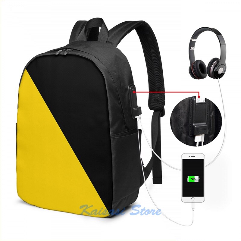 Zabawny wydruk graficzny AnCap flaga plecak z ładowarką USB mężczyźni torby szkolne kobiety torba podróżna torba na laptopa: USB Backpack 17 in