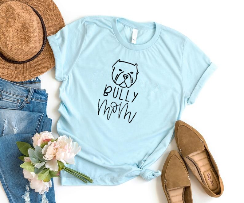 Camiseta de manga corta con cuello redondo para mujer, camisa UNISEX con estampado de Bully dog mom, 100% algodón, Harajuku,