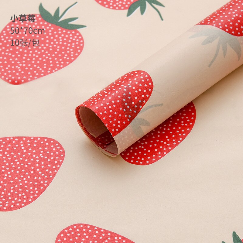 10pcs/lot 50x70cm DIY Flora Fauna Tissue Paper Wrapping Paper Clothing Packing Flower Bouquet Packaging Paper Craft Paper: Strawberry