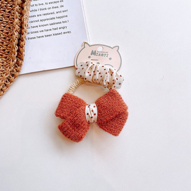 2 unids/lote de pinzas para el pelo con lazo de punto para niña, lazos elásticos para el pelo, horquillas, accesorios para el cabello para bebé: brown