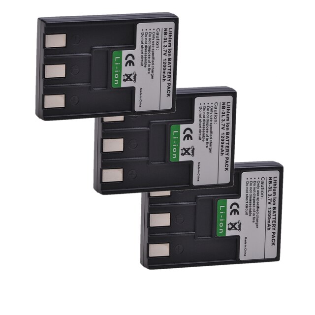 2pcs 1200mAh NB-3L NB3L NB 3L Battery for Canon PowerShot SD10 SD20 SD40 SD550 SD500 SD100 SD110, IXUS IIs II, NB-3LH Battery: 3x Battery