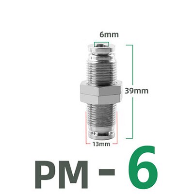 304 stainless steel pneumatic connector PM partition metal quick plug connector 4 6 8 10 12 16mm trachea connector: PM-6