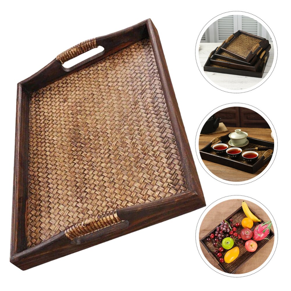 1Pc Retro Rechthoekige Lade Rotan Geweven Lade Eenvoudige Praktische Thee Plaat