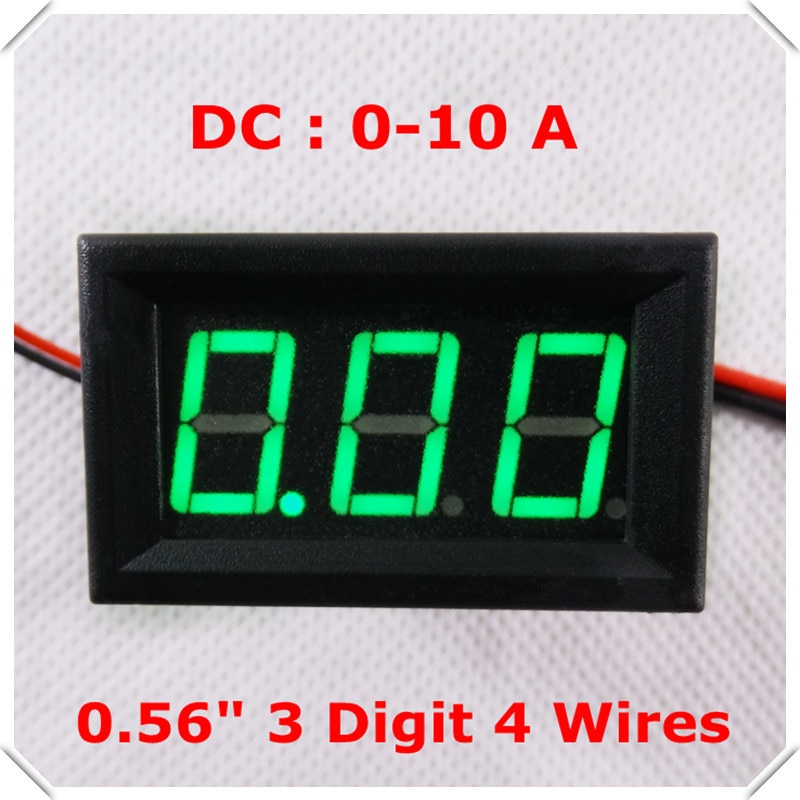 Rd 0.56 "digitalt amperemeter  dc 0-10a firetrådsforstærker 3 cifret aktuelt panelmåler led displayfarve [ 4 stk / parti]