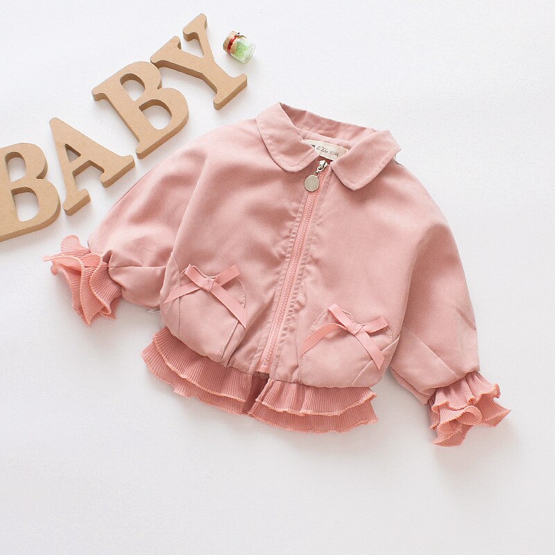 Imcute Baby Meisje Mode Jassen Kant Bloemblaadjes Boog Lange Mouw Rits Pop Kraag Herfst Jassen
